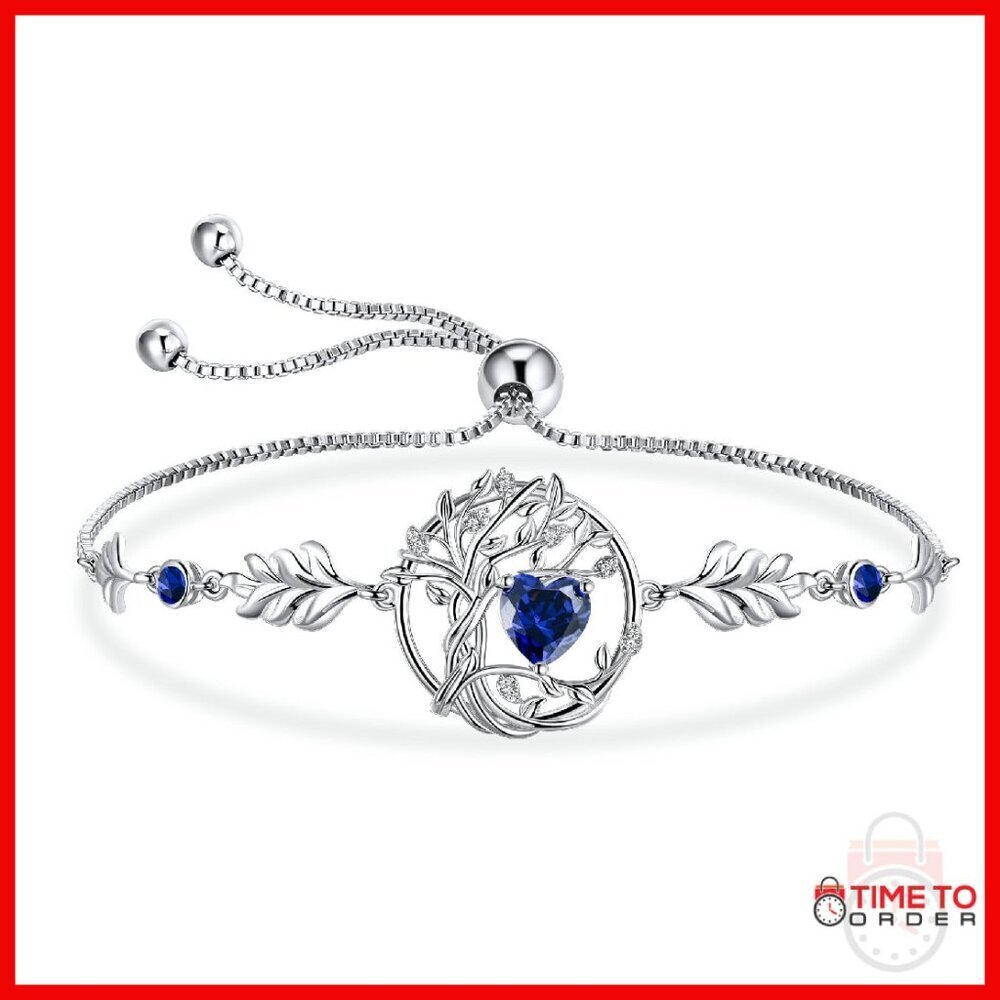 Sterling Silver Tree of Life Birthstone Charm Bracelet Gift